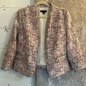 Ann Taylor Open Blazer size 10 spring summer pink white classic tweed